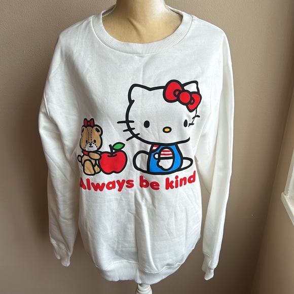 Hello Kitty Sweatshirt “Always Be Kind” Teddy Bear Apple Sanrio LongSleeve - Picture 2 of 4
